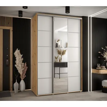 Šatní skříň Šatní skříň YVONA 5 - 160/60 cm, dub artisan / bílá / stříbrná