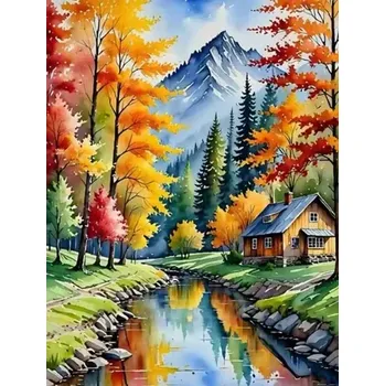 Diamantové malování Diamantové malování/Homfun - Podzimní údolí pod horami + perleťové kamínky