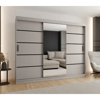 Šatní skříň Široká šatní skříň 250 cm CASANDRA se zrcadlem - kašmír / černá