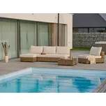 Zahradní sedací Sada 4místná šedá ratan Bílé Polštáře Venkovní Pohovka S Konferenčním Stolkem levostranná Beliani