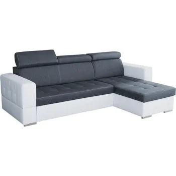 Sedací souprava Rozkládací sedačka s úložným prostorem TENERIFE - bílá ekokůže / šedá, pravý roh