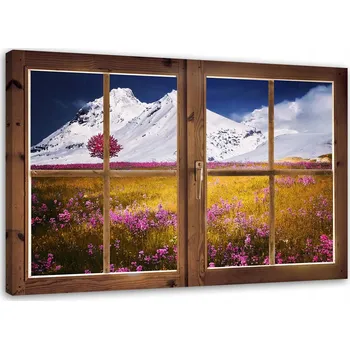 Obraz Obraz na plátně 60x40 okno - zasněžená hora