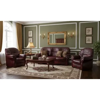 Sedací souprava Askont Bologna: Celokožená sedací souprava 3+1+1 vínová