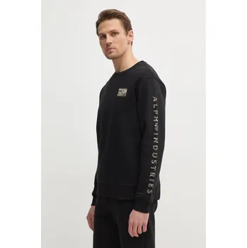 Pánská mikina Mikina Alpha Industries Camo Sleeve Crewneck pánská, černá barva, s aplikací, 156306 99X, vel. L