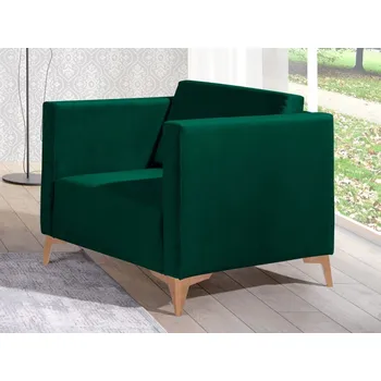 Křeslo Čalouněné křeslo SIMON - tmavě zelené / nožičky světlý dub