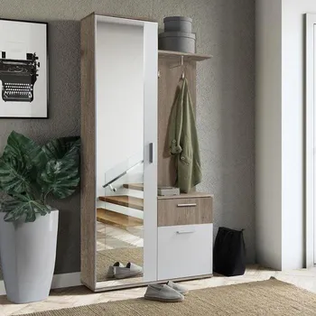 Předsíňová stěna Předsíňová stěna se zrcadlem BAZIL - dub lanýž / bílá