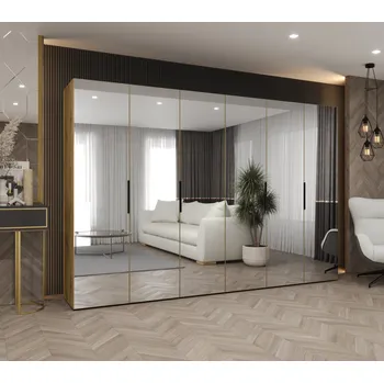 Šatní skříň Zrcadlová šatní skříň 300 cm RABIA - dub artisan / černá