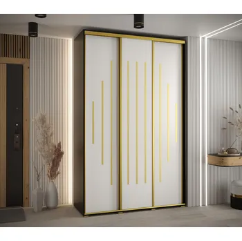 Šatní skříň Šatní skříň YVONA 12 - 160/45 cm, černá / bílá / zlatá