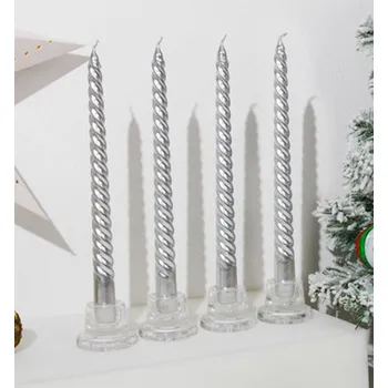 Svíčka Svíčka MAGICHOME VÁNOCE, 25 cm, bal. 4 ks, stříbrná, spirálová, točená