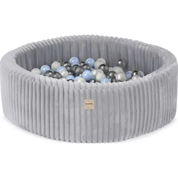 Dětský bazének PLUSH NEST Suchý bazén kulatý Puffy Lamell (šedý) Ø 90 × 30 cm s 200 perleťovými míčky