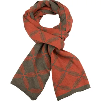 Šála Hnědo cihlová pánská šála s kostkovaným vzorem