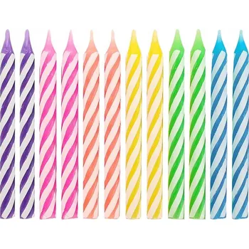 Dortová svíčka Narozeninové svíčky 24 ks, barevné s proužkem, 6 cm