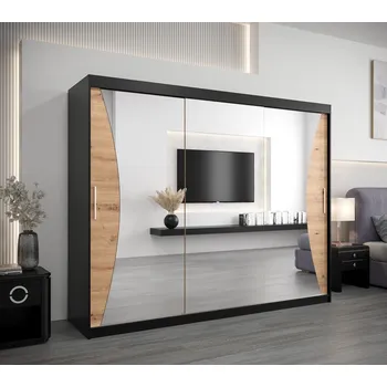 Šatní skříň Skříň s posuvnými dveřmi AJA - šířka 250 cm, černá / dub artisan
