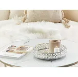 Dekorativní podnos stříbrný kovový se zrcadlovým efektem kulatý s ozdobnými kamínky dekorativní doplněk Beliani