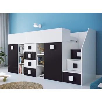 Dětská postel Dětská patrová postel s úložným prostorem a psacím stolem Willy - černá pravá