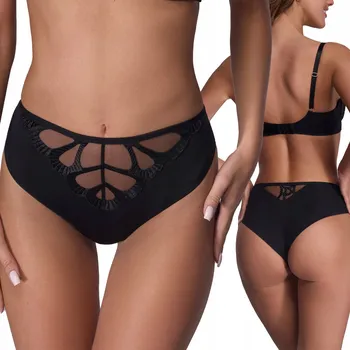 Kalhotky Ava 2187/B černé tyl kalhotky s výšivkou, velikost S, BRAZILSKÉ KALHOTKY