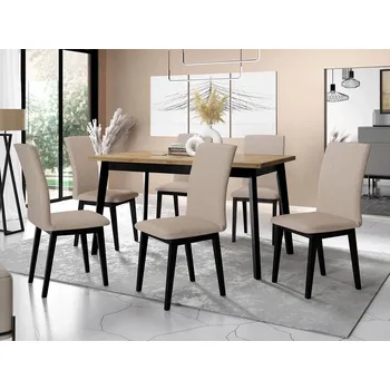 Jídelní stůl Moderní jídelní sestava 6+1 ADELBITE 9 - dub artisan / černá / béžová