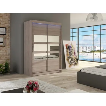 Šatní skříň Šatní skříň 120 cm se zrcadlem a LED osvětlením GASPARA 5 - dub lanýž