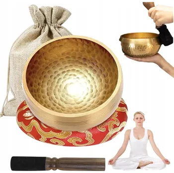 RUČNĚ KOVANÁ TIBETSKÁ ZPÍVAJÍCÍ MÍSA PRO JÓGU A MEDITACI, 240g, 8 CM, SADA