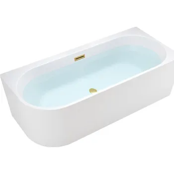 Vana BPS-koupelny Volně stojící rohová akrylátová vana HYD-MER509C pravá 160x75 bílá, odtokový komplet zlatý kartáčovaný