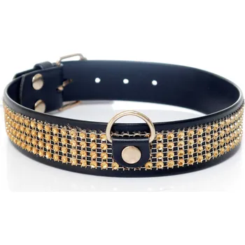 BDSM obojek Třpytivý obojek Fetish Boss Series Collar Golden Crystals, 3 cm vysoký