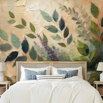 Tapeta Dovido Samolepící tapeta malířské zelené listy na béžovém pozadí