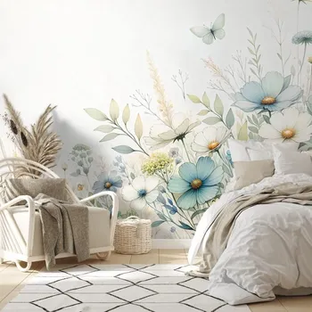 Tapeta Dovido Tapeta pastelové luční květiny a létající motýli