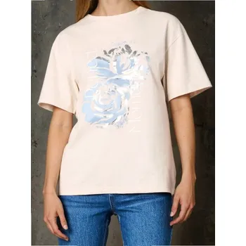 Dámské tričko Sinsay - Bavlněné tričko s metalickým potiskem - fialová - 891GS-94X - 891GS-94X-XXL