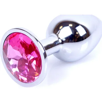 Boss Series Jewellery Silver Plug PINK - stříbrný anální kolík s drahokamem 7 x 2,7 cm