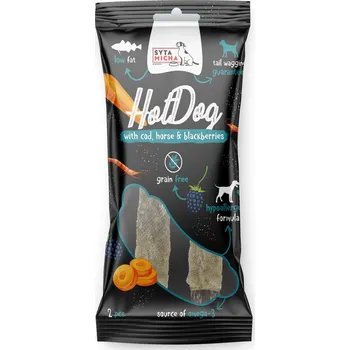 Pamlsek pro psa Hotdog pro psy s koňským masem a ostružinami v tresčí kůži - Syta micha, 2 ks