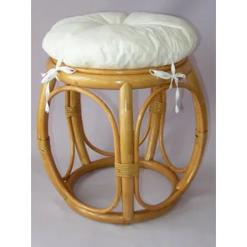 Taburet Ratanový taburet s polstrem - bílý - Ratanový taburet s polstrem - bílý