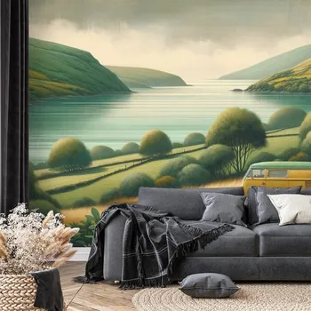 Tapeta Dovido Samolepící tapeta retro dodávka v malebné krajině modrá