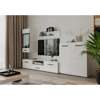 Nábytek CASARREDO LASKALA obývací stěna s LED, bílá/bílý lesk