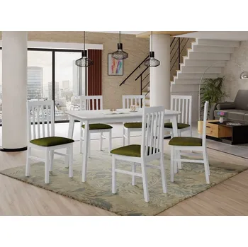 Jídelní stůl Sestava do jídelny 6+1 ADELBITE 6 - bílá / tmavá olivová