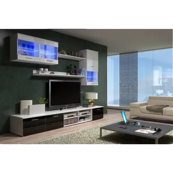 Obývací stěna Stěna do obývacího pokoje BENITO 2 - bílá / černý lesk 2