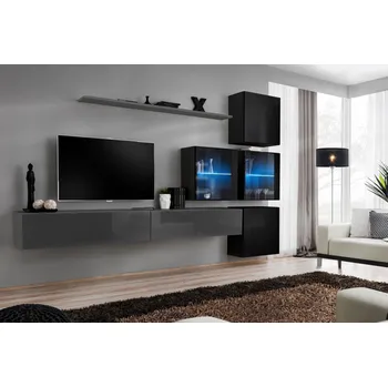 Obývací stěna Stěna do obývacího pokoje RIONATA 19 - grafit / černá