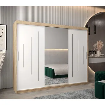 Šatní skříň Šatní skříň se zrcadlem ANNA - šířka 250 cm, dub sonoma / bílá