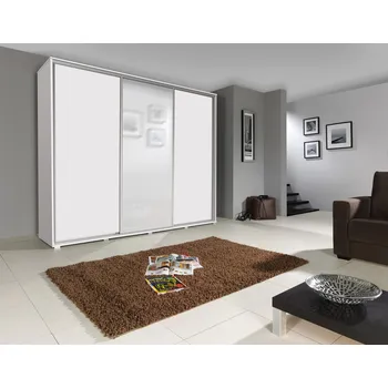 Šatní skříň Velká šatní skříň 255 cm se zrcadlem DARWIN - bílá