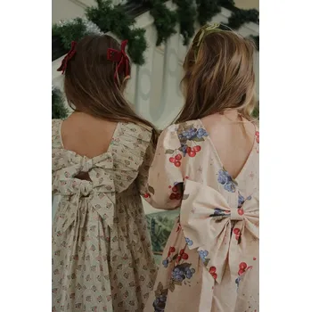 Dětská móda Dětské bavlněné šaty Konges Sløjd AVI LS BOW DRESS GOTS KS104203.9BYA béžová 02X, vel. 98