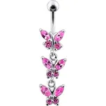 Stříbrný piercing do pupíku s motýlky (růžová)