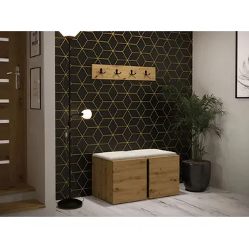 Předsíňová stěna Nábytek do chodby s čalouněnými panely 42x42 SELAND 7 - artisan / černý / světlý béžový