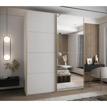 Šatní skříň Dvoudveřová skříň SAMARA 3 - 200 cm, bílá / zlatá