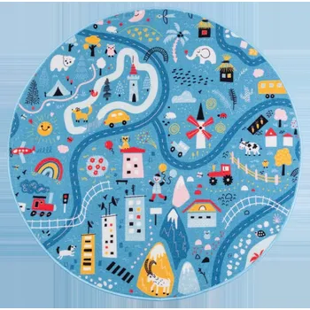 Koberec Dětský Koberec Stella Ulice 120cm kruh modrý město