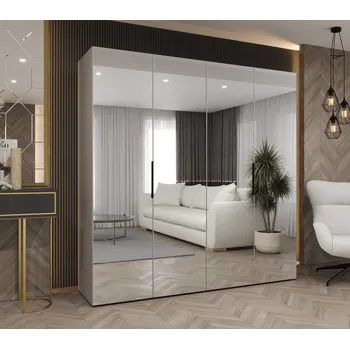 Šatní skříň Zrcadlová šatní skříň 200 cm RABIA - kašmírová / černá