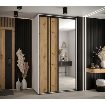 Šatní skříň Šatní skříň YVONA 7 - 130/60 cm, bílá / dub artisan / černá