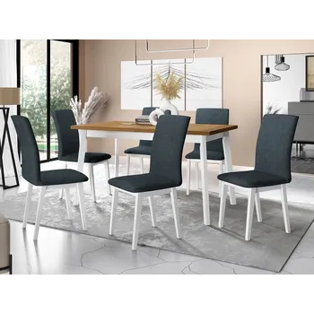 Jídelní stůl Moderní jídelní sestava 6+1 ADELBITE 9 - dub grandson / bílá / modrá