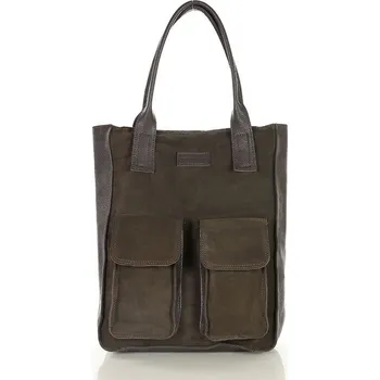 Kabelka MARCO MAZZINI Tmavě hnědá kožená shopper kabelka s kapsami (s131cc) Velikost: ONE SIZE