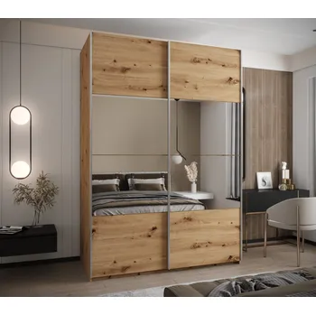 Šatní skříň Dvoudveřová skříň SAMARA 4 - 180 cm, dub artisan / stříbrná