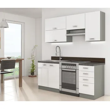 Kuchyňská pracovní deska Paneláková kuchyň 180/180 cm GENJI 2 - lesklá bílá / šedá