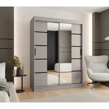 Šatní skříň Široká šatní skříň s posuvnými dveřmi 150 cm CASANDRA - kašmír / černá